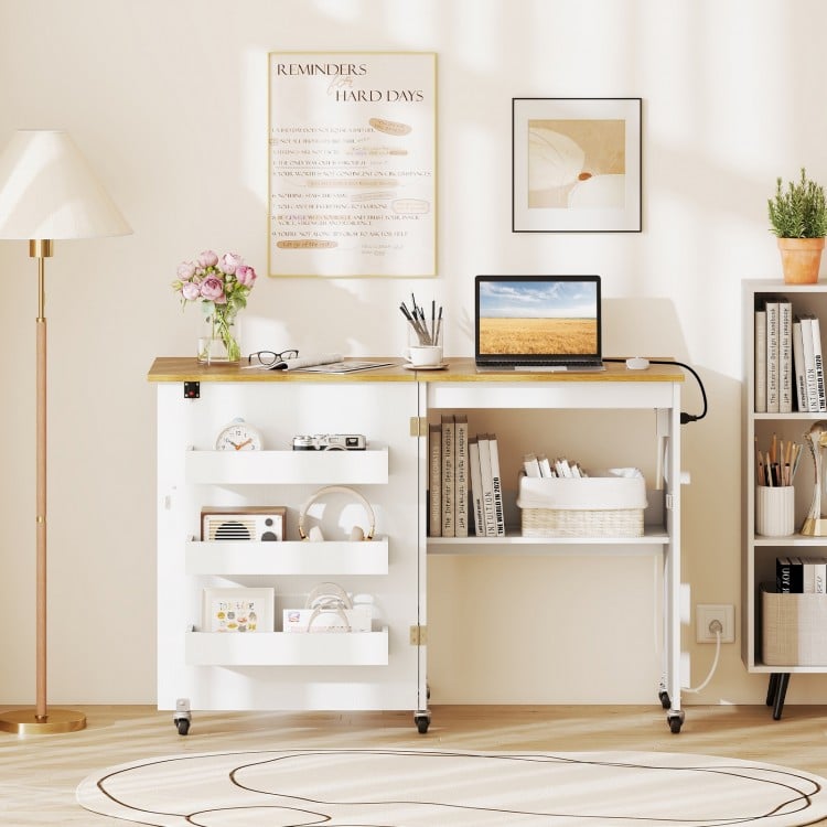 Sewing Machine Table with Charging Station and Lockable Casters