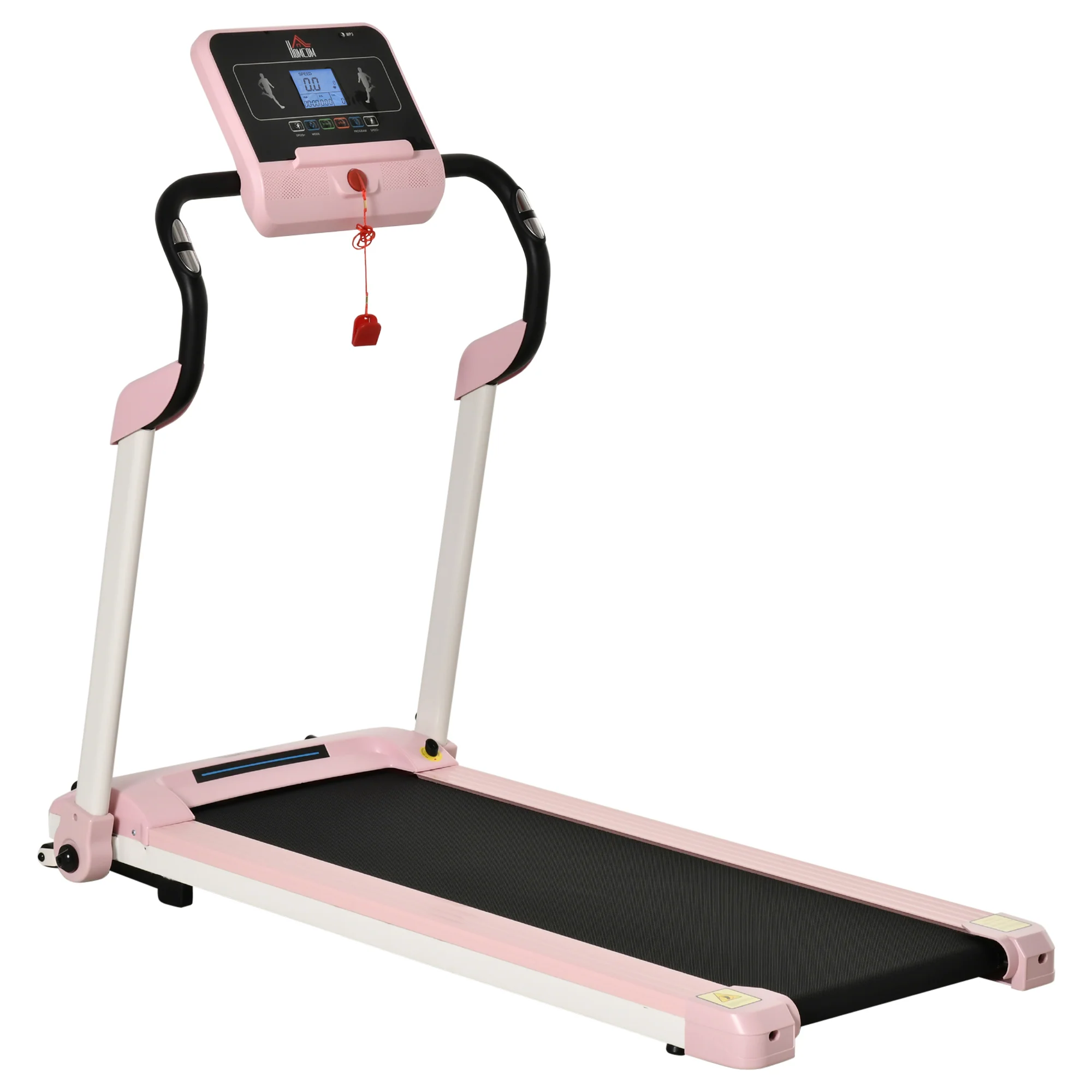 HOMCOM loopband opvouwbaar elektrisch 400 W 1-12 km/u 1.5HP mobiele telefoon houder roze