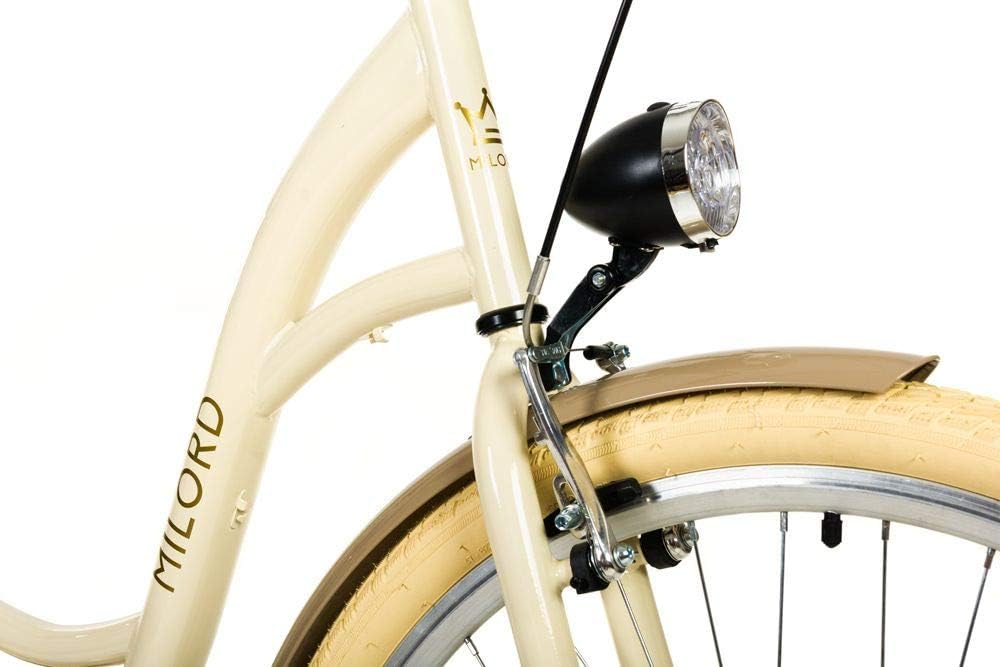 MILORD Creamy Brown Comfort Bike 1 Speed 28 Inch with Basket and Rear Bracket Dutch Women Urban Retro Vintage