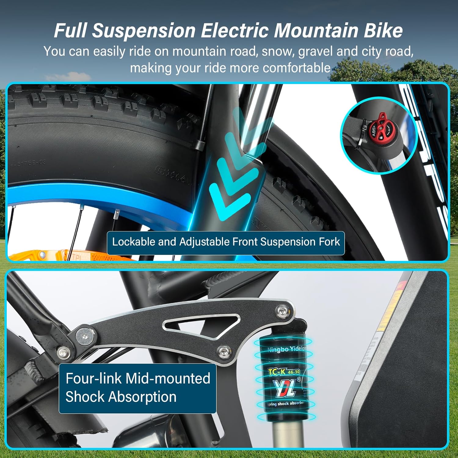 GERPSI Peak 5000W Dual Motor Ebike,Full Suspension E Bike Hydraulic Disc Brake,48V 25AH Battery Electric Bike for Adults,38MPH 85Miles Electric Bicycle for Adults,26''Fat Tire for All Terrain E-Bike