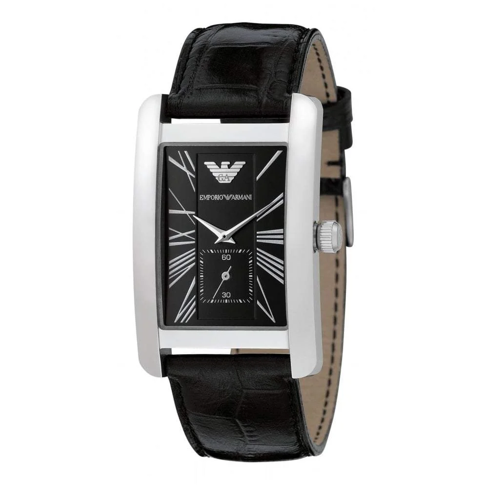 Emporio Armani Classic Black Dial Black Leather Strap Watch- AR0143
