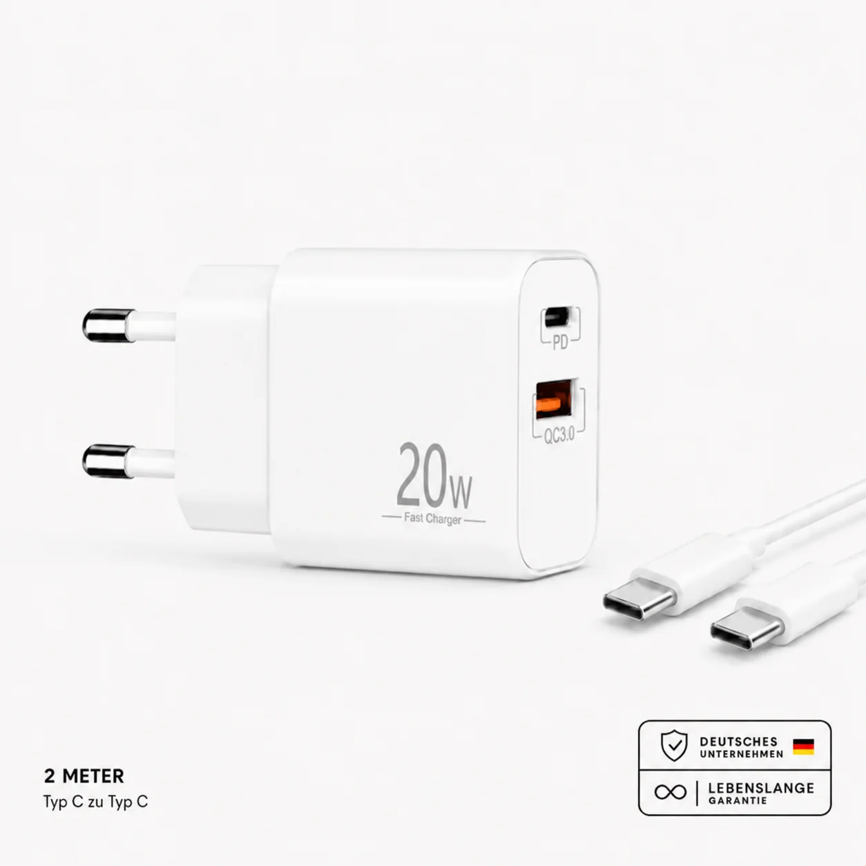 Schnellladegerät USB-C + USB-A Dual Netzteil Universal mit Kabel