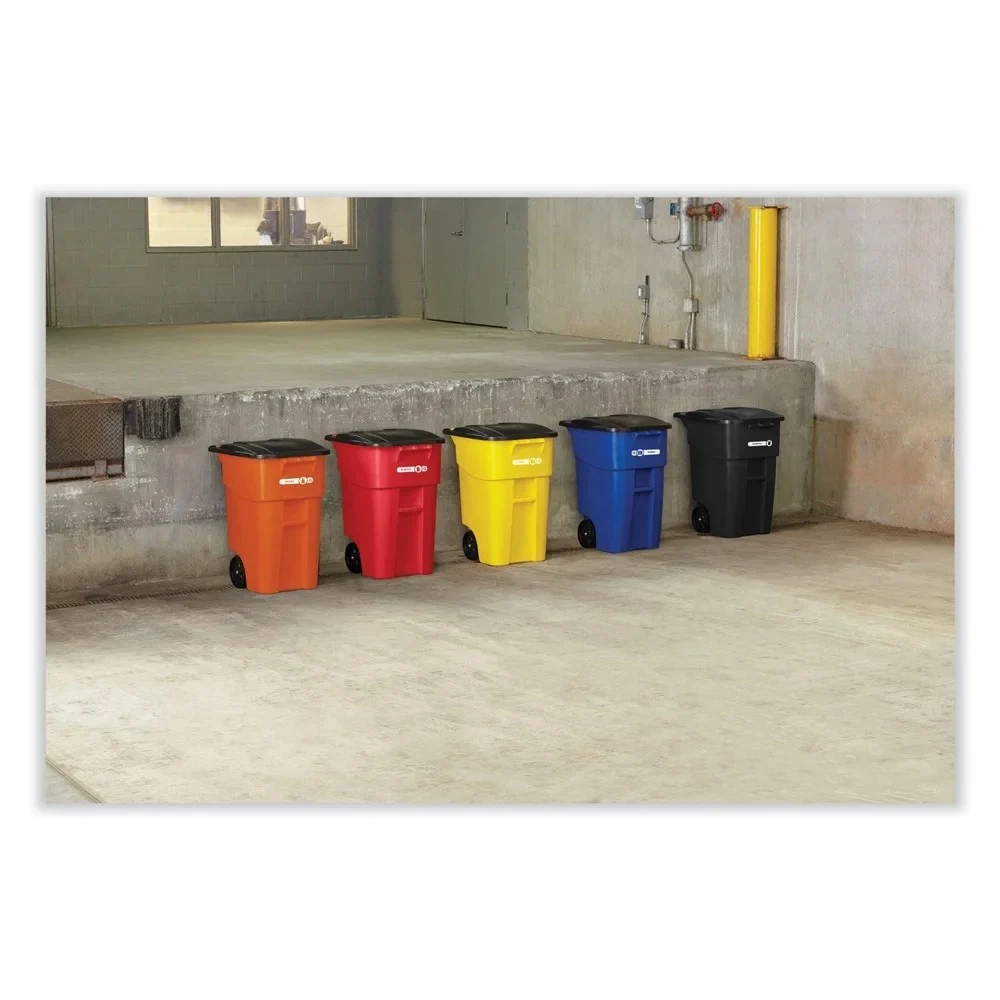 Commercial FG9W2700BLUE Brute Outdoor 50 Gallon Square Plastic Rollout Container - Blue