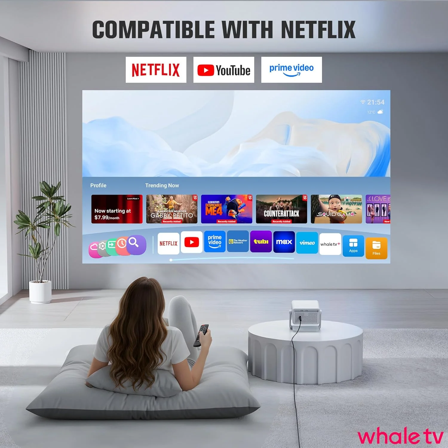 【Officially-Licensed APP & 1800 ANSI】Smart Mini Projector with WiFi and Bluetooth 4K Support