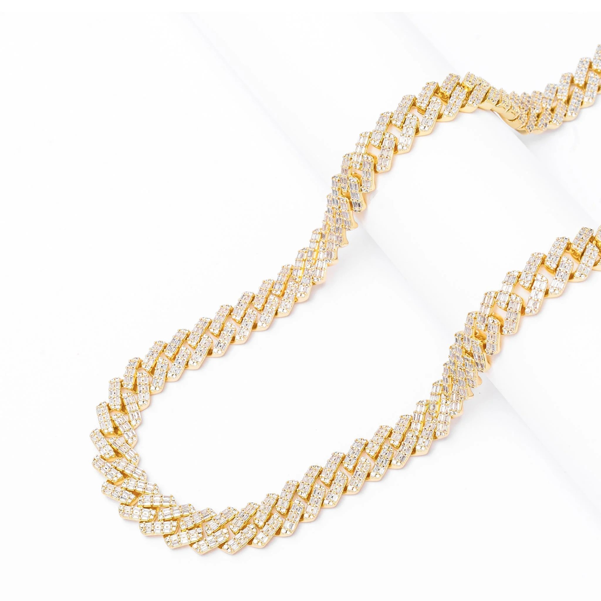 Big Daddy 12MM Gold & Baguette Diamond Prong Cuban Iced Out Chain