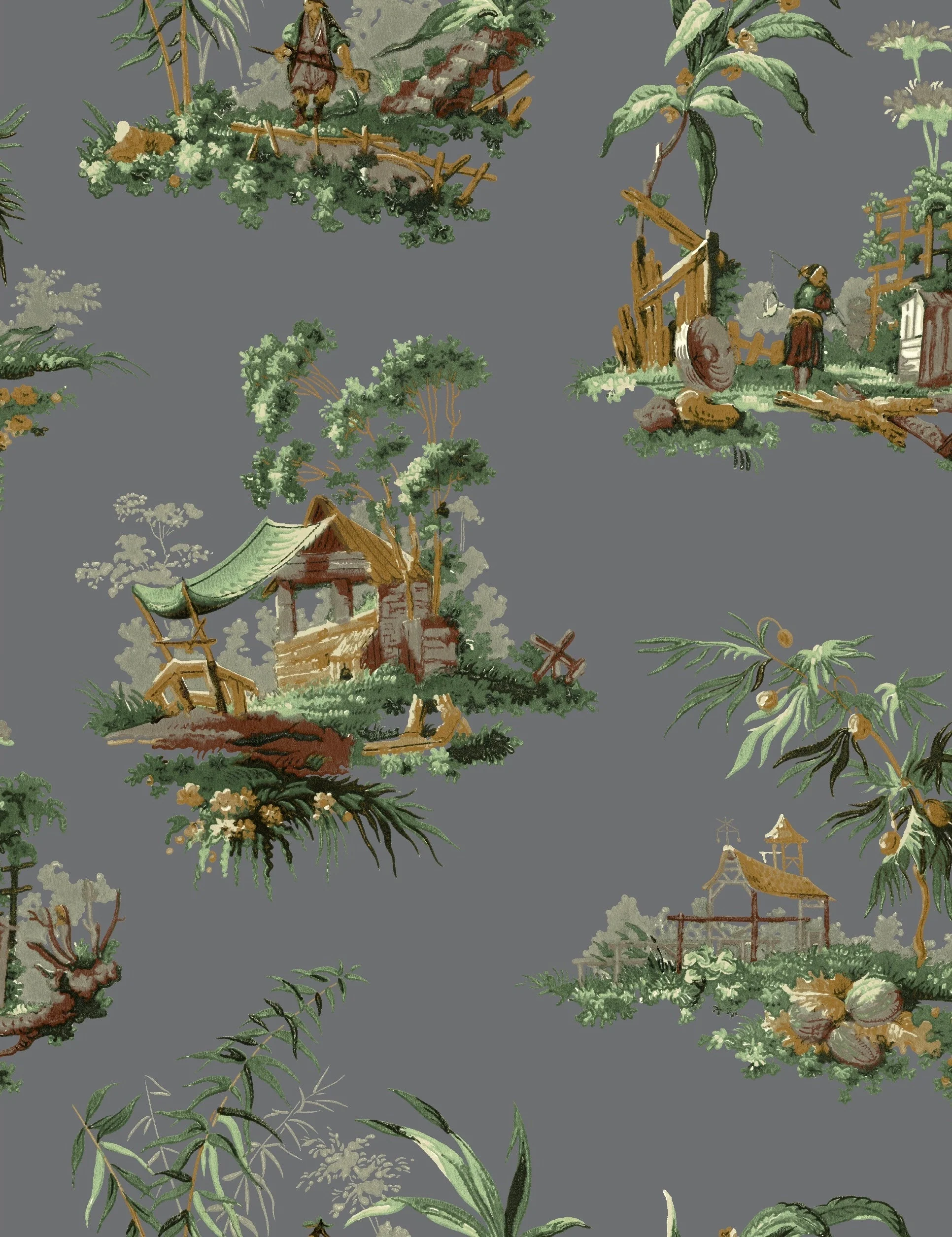 Vintage Oriental Wallpaper - Black
