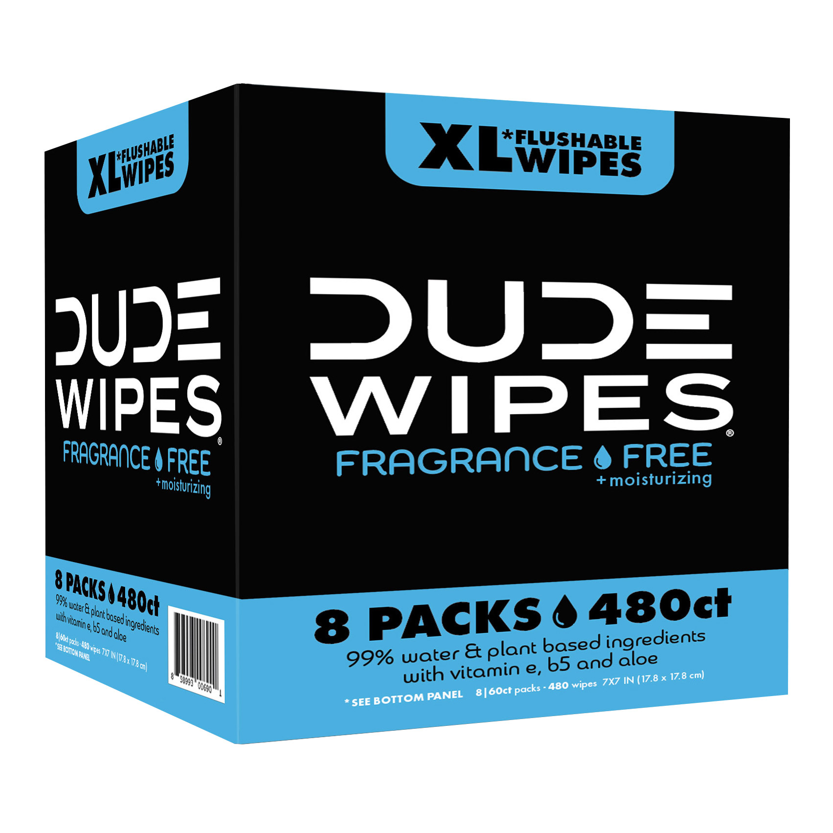 DUDE Wipes Fragrance-Free + Moisturizing XL Flushable Wipes, 480 Wipes