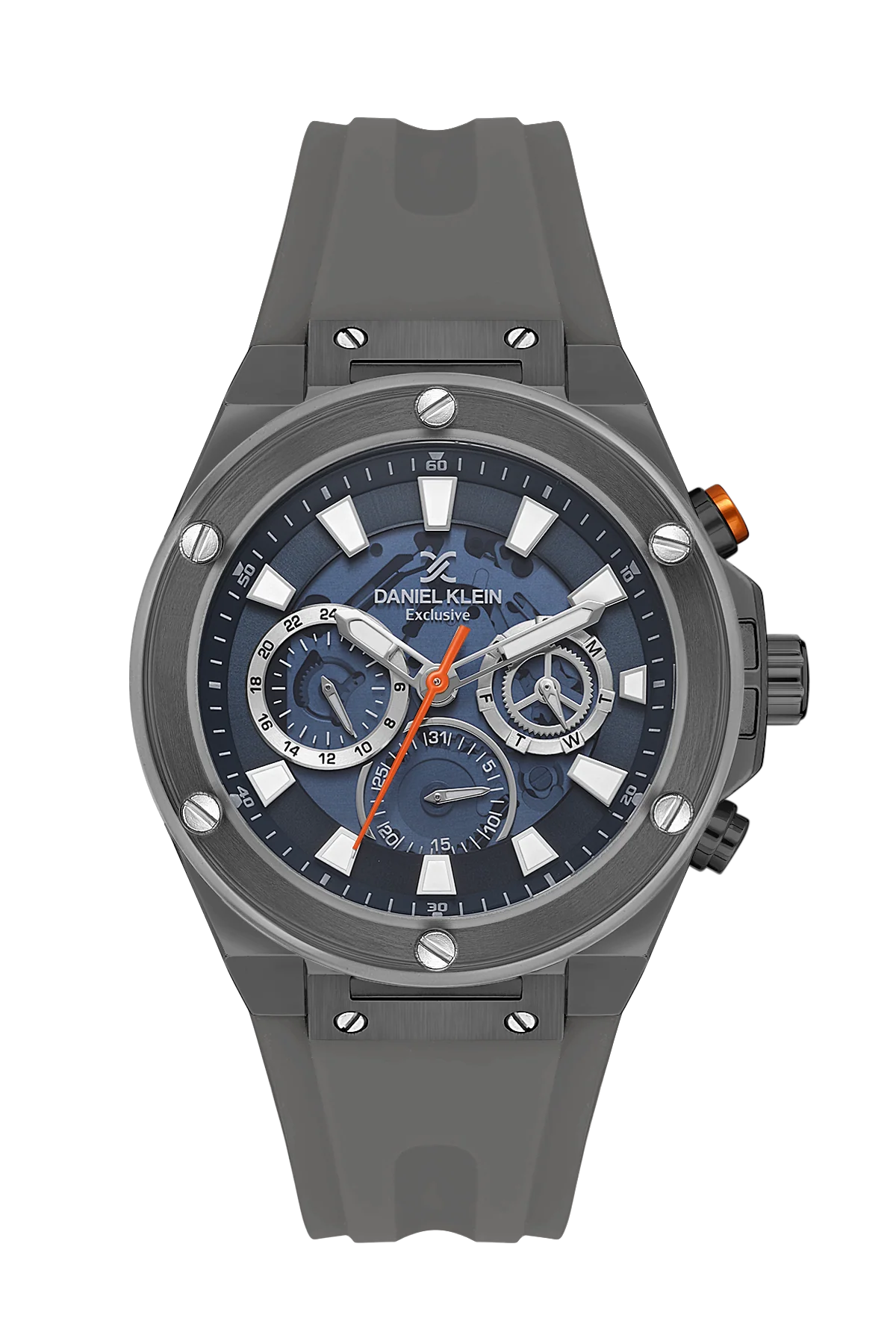 Daniel Klein Exclusive Blue Skeleton Dial Grey Silicone Strap Watch - DK.1.13889-3