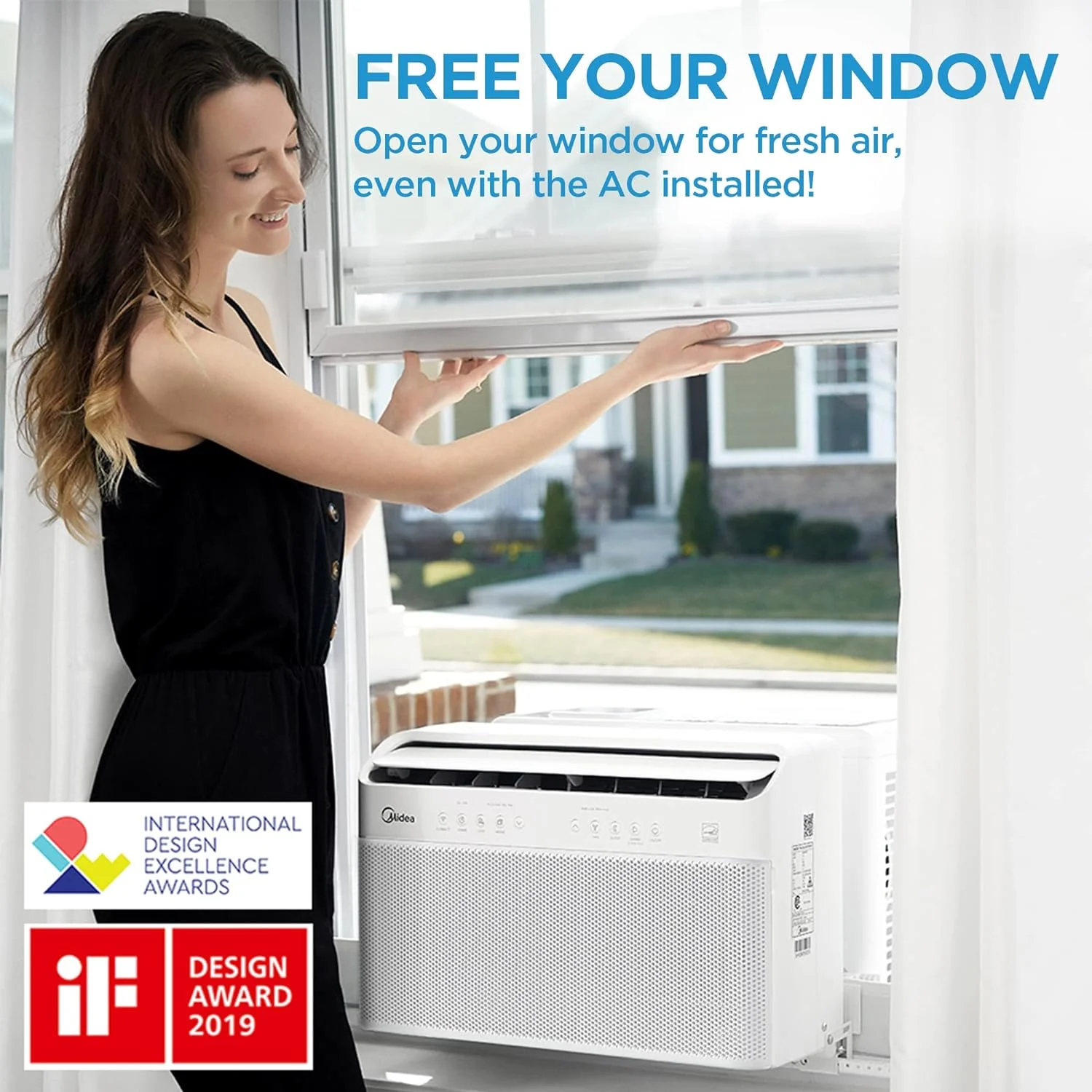 Midea 12,000 BTU Aire Acondicionado de Ventana Inverter Inteligente en Forma de U – Enfría hasta 550 pies², Ultra Silencioso con Flexibilidad para Ventanas Abiertas, Compatible con Alexa/Google Assistant, Ahorro de Energía del 35% (Renovado)