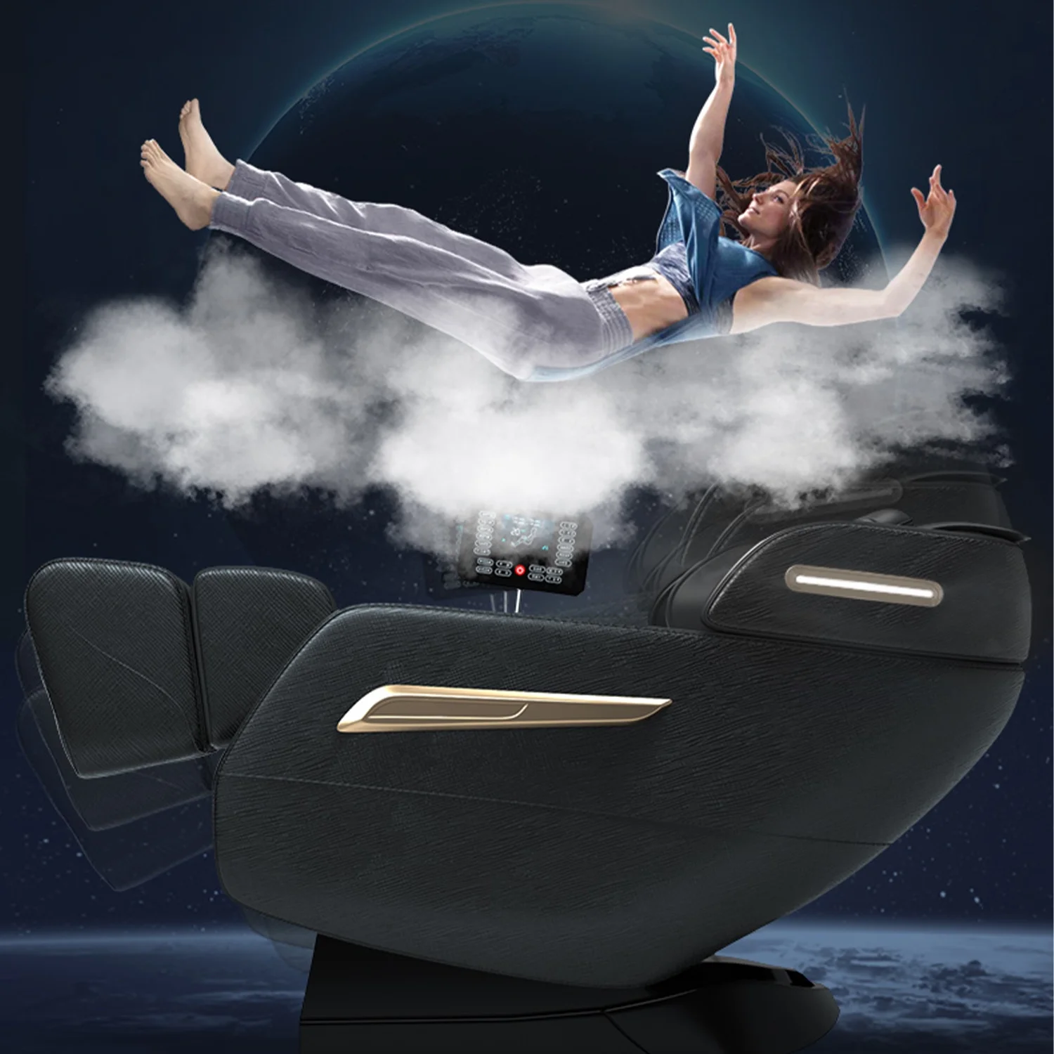 2025 4D Zero Gravity Massage Stoel ?C Shiatsu Volledig Lichaamsmassage met Spraakbesturing, SL Track en Yoga Stretch, Hoogwaardige Zwarte Leren Afwerking