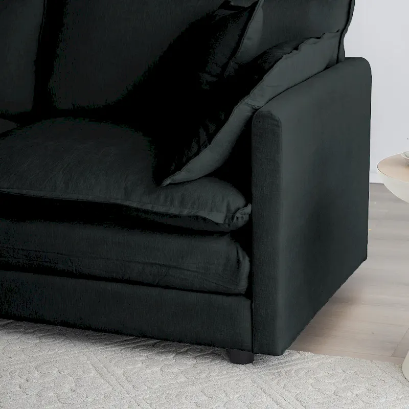 Black 2-Piece Chenille Sofa Set with Loveseat Sofa and Single Sofa