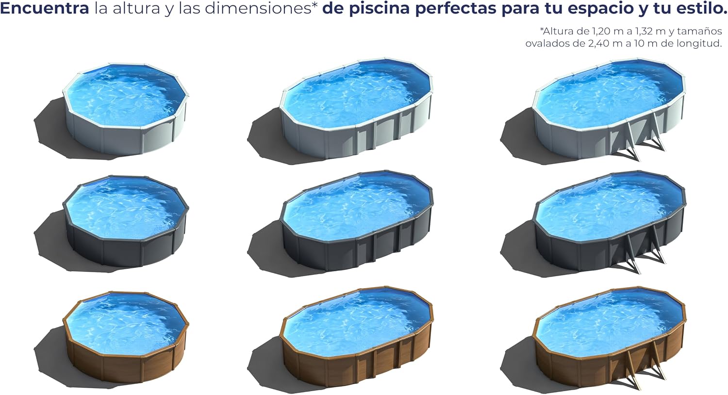 Piscina de Acero Elevada,Redonda con Aspecto Madera. Piscinas Desmontables para Jardín. 240 x 120 cm - Piscina Gre KIT240W Pacific.