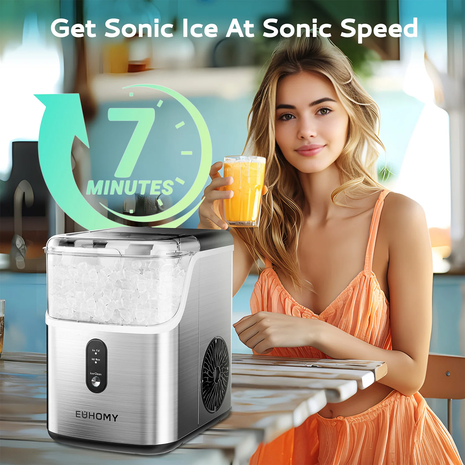EUHOMY Pebble Ice Maker Machine with 35lbs/24H Soft Ice, Self-Cleaning Including Cleaner Descaler