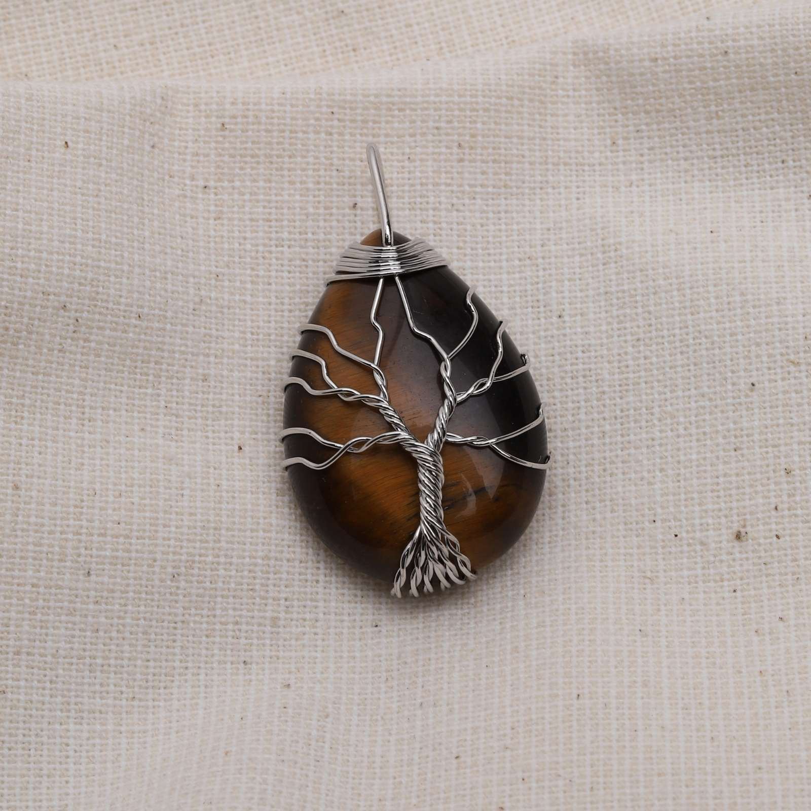 Tijgeroog Hanger - Tree Of Life - Druppelvormige Edelsteenhanger - Stabiliteit