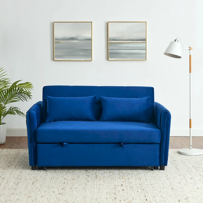Convertible Sofa Bed, 3-In-1 Versatile Velvet Double Sofa With Pullout Bed