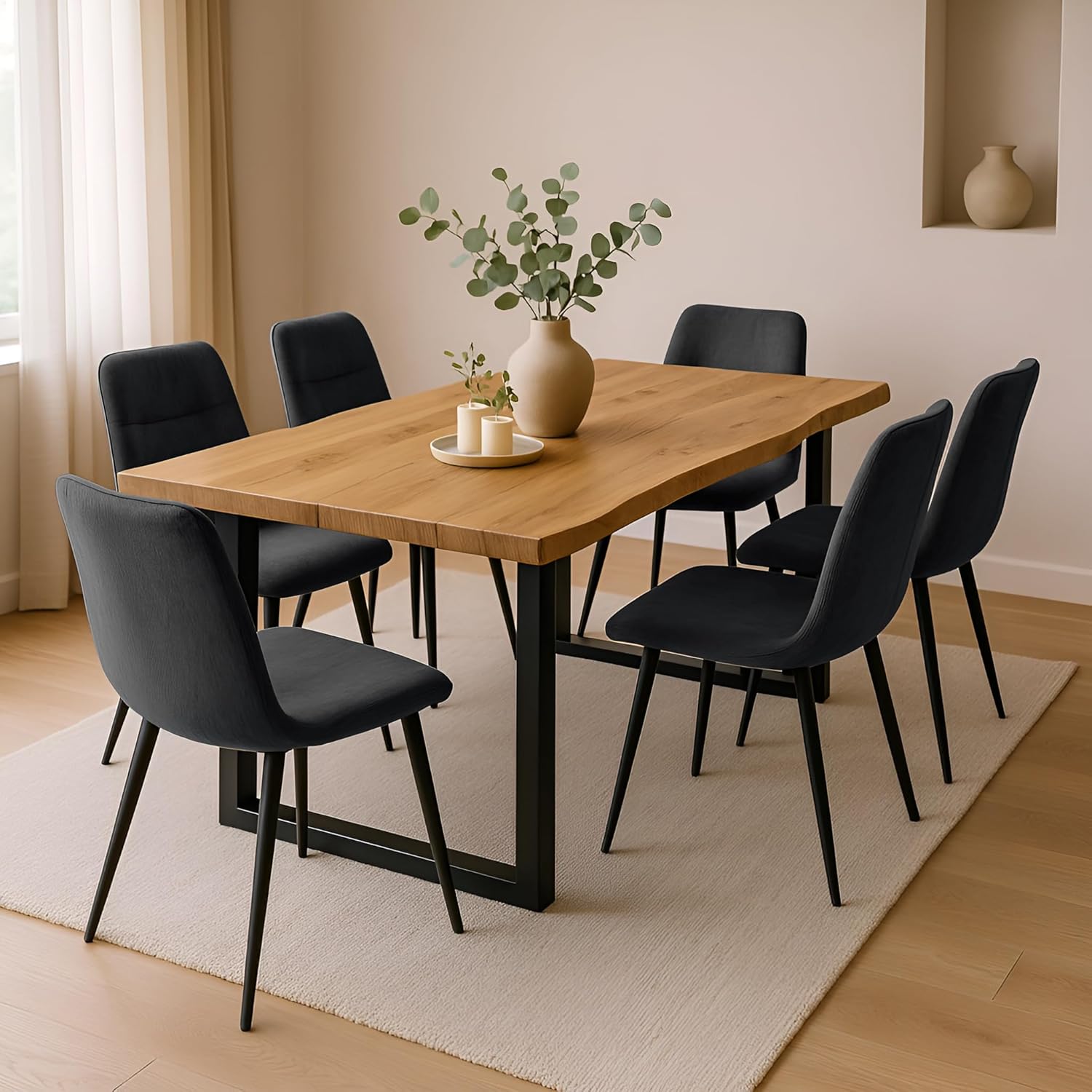 SAM 7 TLG. Essgruppe Josy | 180 x 90 cm | Holz Wildeiche-Optik | Stuhl Set Susi Anthrazit | U-Gestell Schwarz | Esstisch mit 6 Stühlen | Esszimmertisch/Küchentisch/Holztisch | Esszimmer