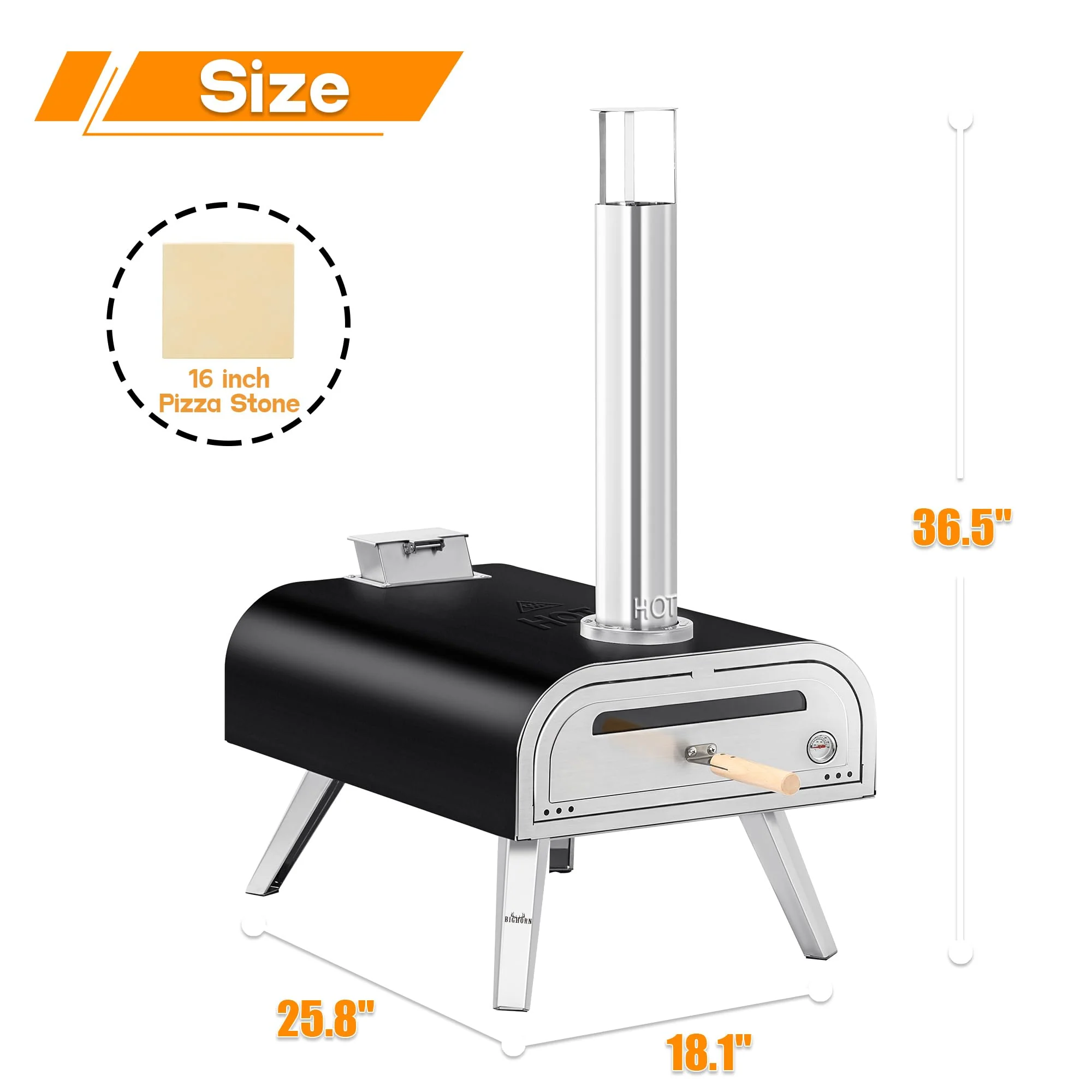 BIG HORN OUTDOORS 16 Inch Wood Pellet Burning Pizza Oven