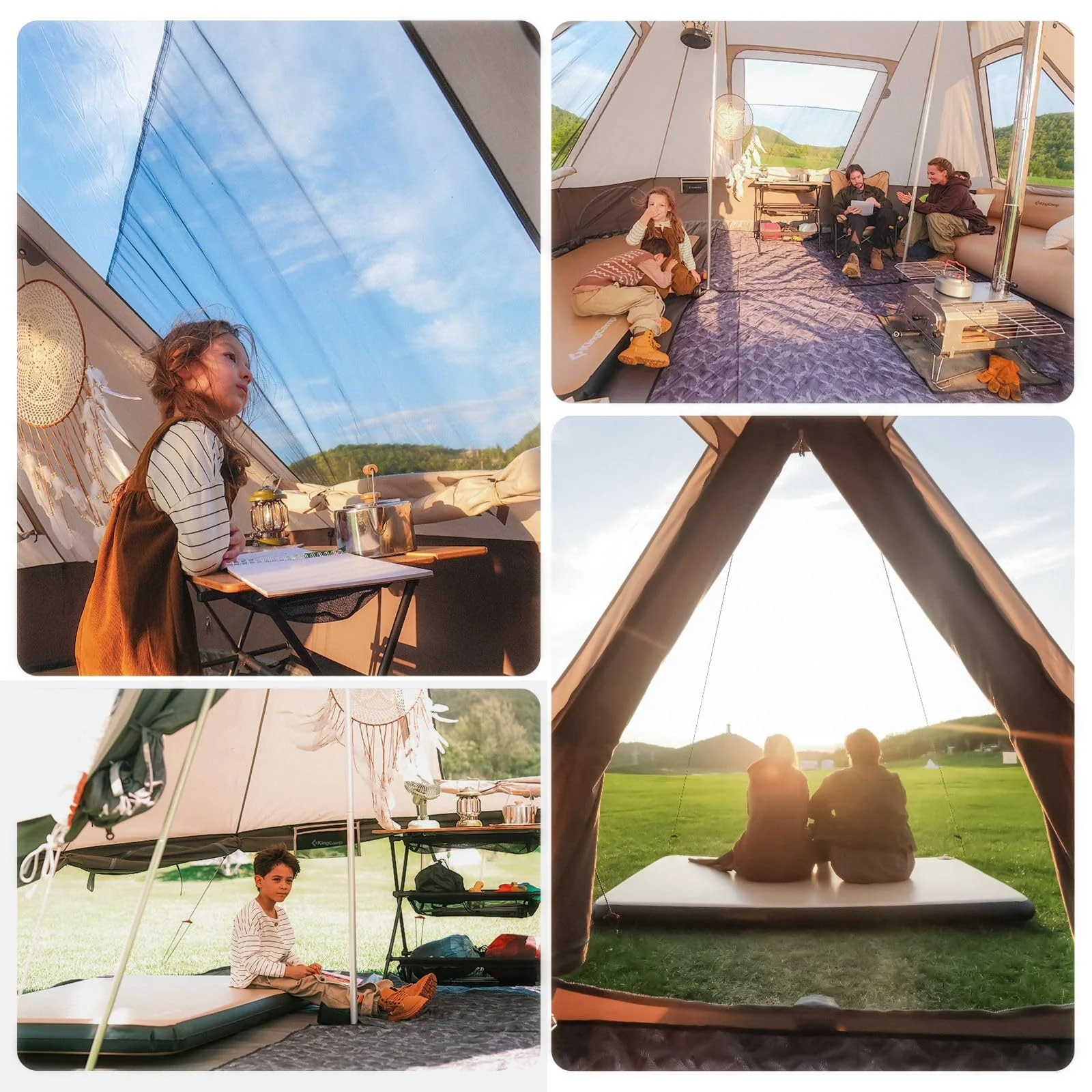 2025 KingCamp Khan Villa – Tienda de grupo glamping de lujo con 240 cm de altura interior, salida para chimenea y paredes laterales de malla para una ventilación óptima