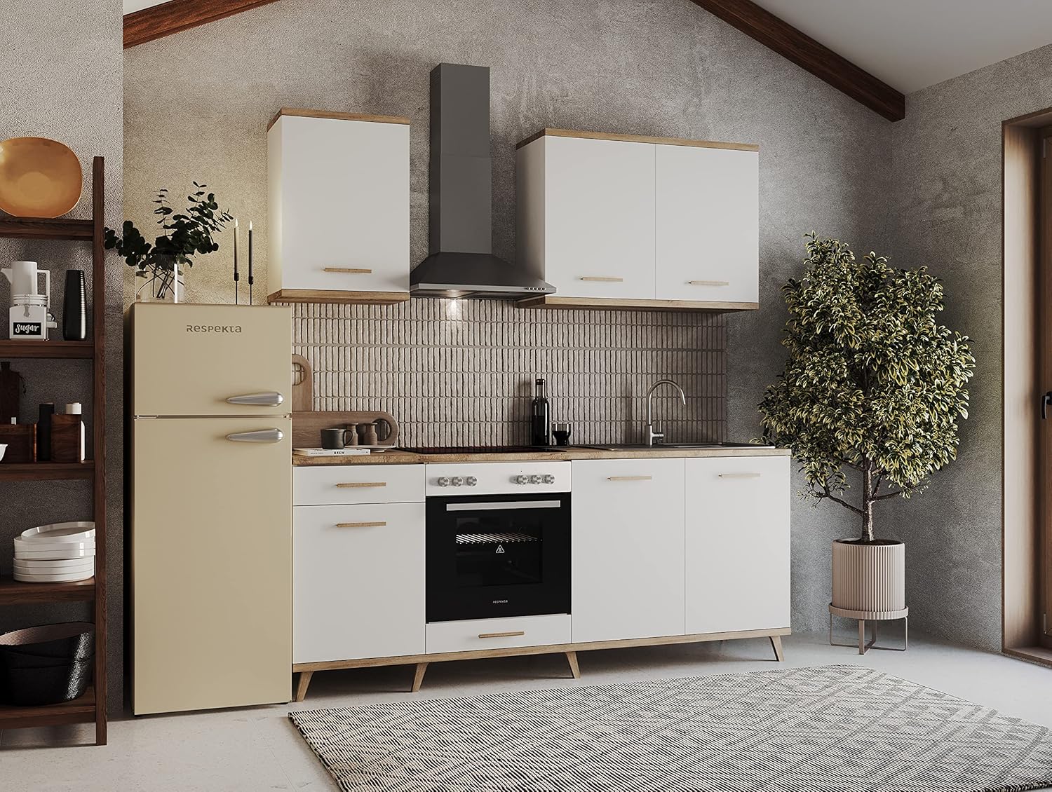 Respekta Retro-Kühlschrank mit Gefrierfach/in schwarz / 145 x 54 cm / 213 L Nutzinhalt/verstellbare Füße/automatisches Abtauverfahren/Schnellgefrierfunktion / KS144VS