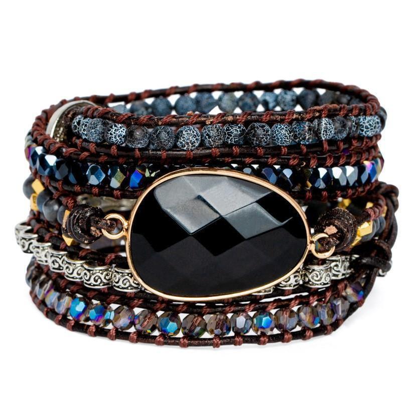 Wikkelarmband - Onyx - Labradoriet & Agaat - Grof Geslepen - Focus