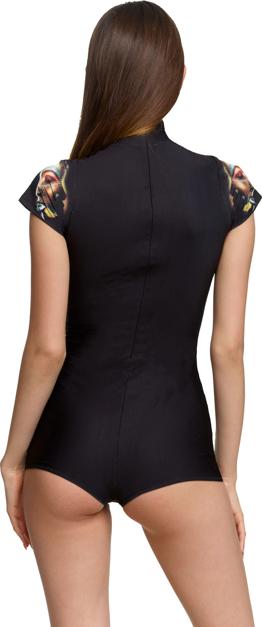 Short sleeves, turtle neck, no cups 'Dark Face' swimwear