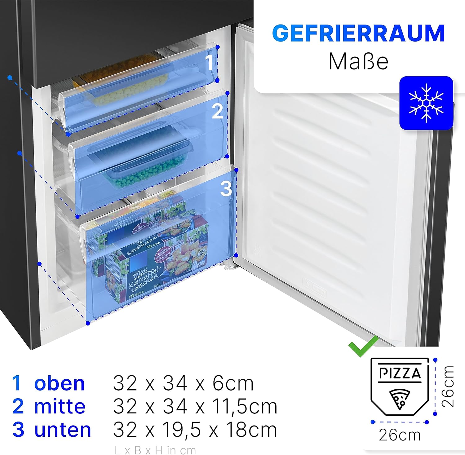 Bomann® Kühlschrank mit Gefrierfach 143cm hoch | Kühl Gefrierkombination 175L mit 3 Ablagen & 3 Schubladen | Türanschlag wechselbar | leise Kühlgefrierkombi 39db | Kühlschrank KG 322.1 inox-look