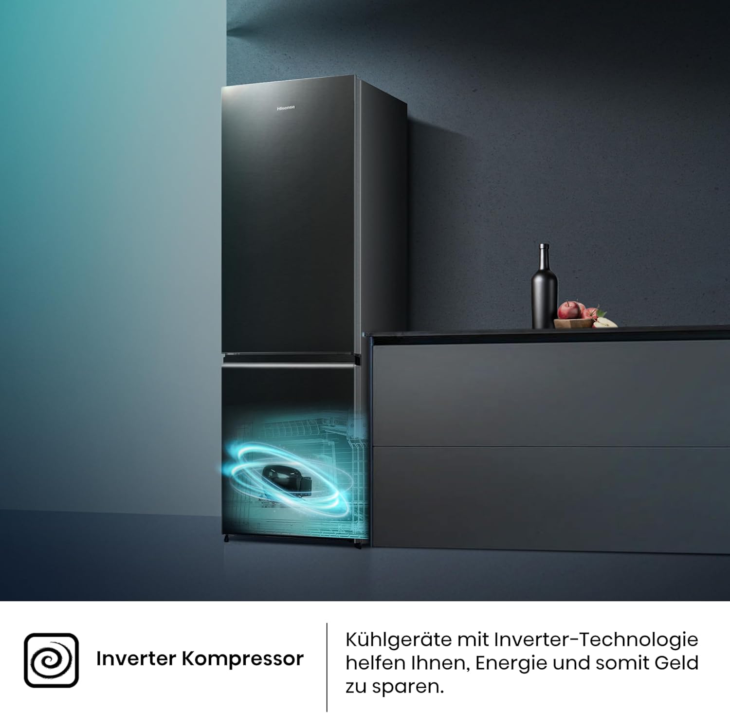 Hisense RB327N4ADD Fridge-Freezer Combination, EEK D, Total NoFrost, Interchangeable Door Hinge, Bottle Grid, 171 Litre Fridge Compartment, 85 Litre Freezer Compartment, Stainless Steel Look