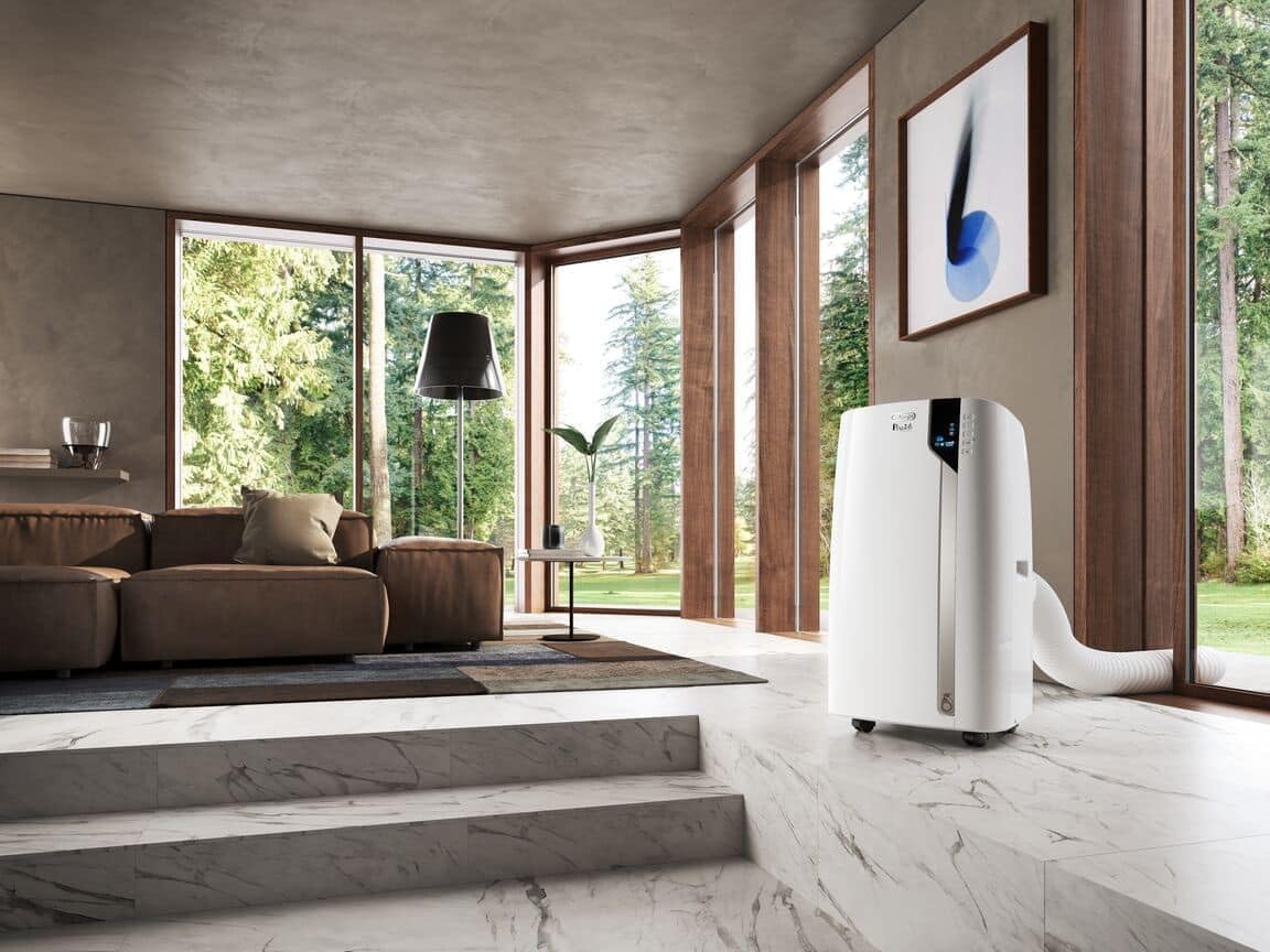 De'Longhi Pinguino PAC EL112 CST WiFi, Mobile Klimaanlage mit MyEcoRealFeel-Technologie für Räume bis zu 110 m³,11.000 BTU/h, 2,9 kW, 63 dB, Entfeuchtungsfunktion, A+, App- und Sprachsteuerung, Weiß