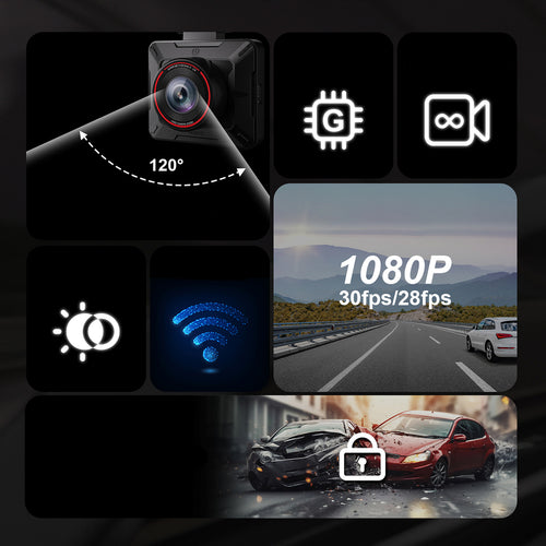 Dashcam Autokamera mit Parkmodus 24H, klare Nachtsicht, Loop-Aufnahme & 24H Wächtermodus, G-Sensor
