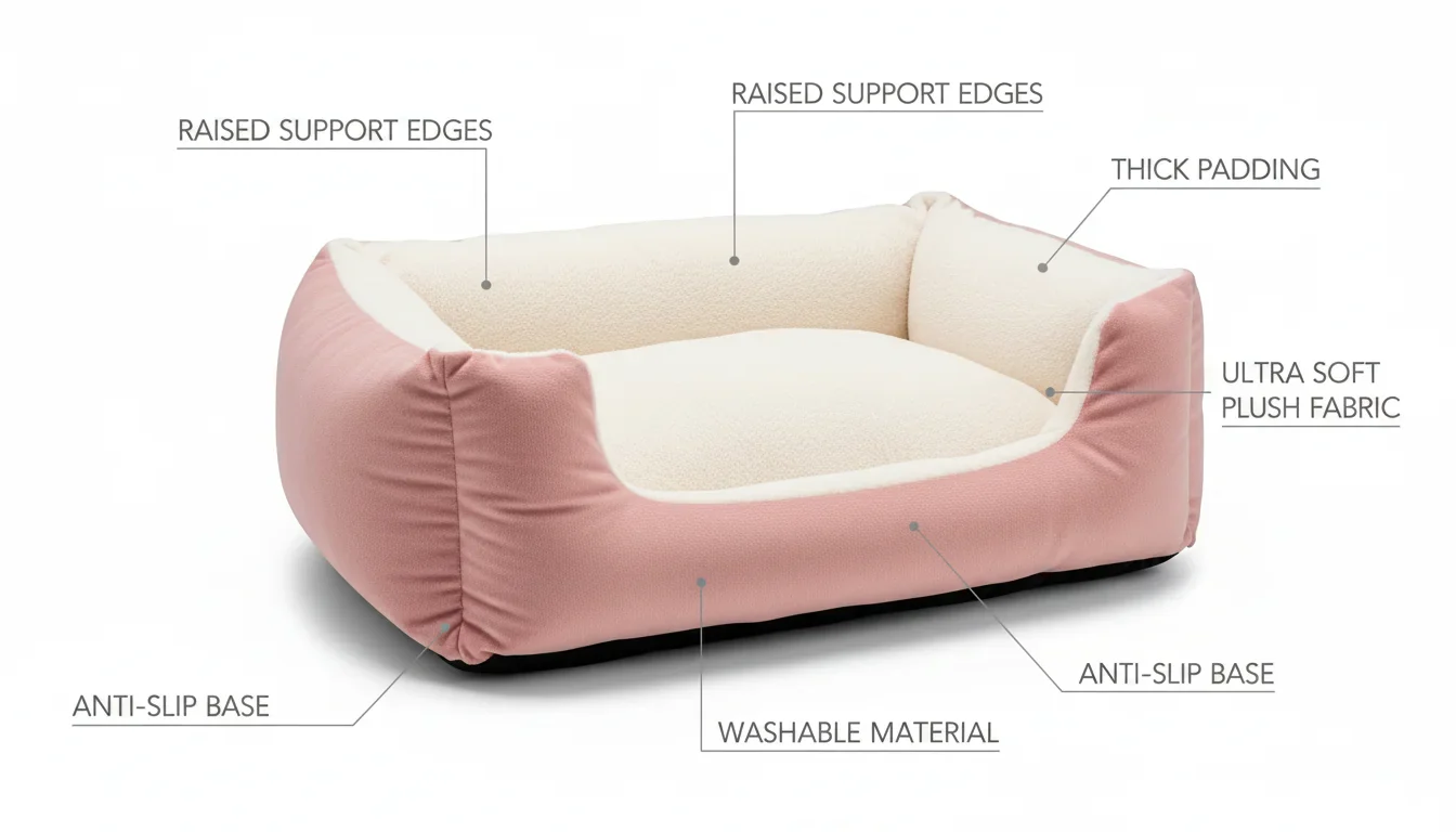 Soft Pink & White Dog Bed with Plush Cushioned Design