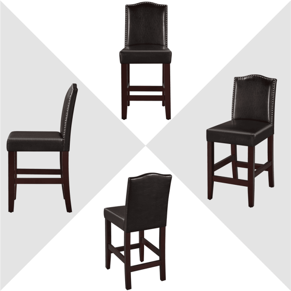 25.5 H Leather Counter Height Bar Stools Fullback, 2pcs, Brown