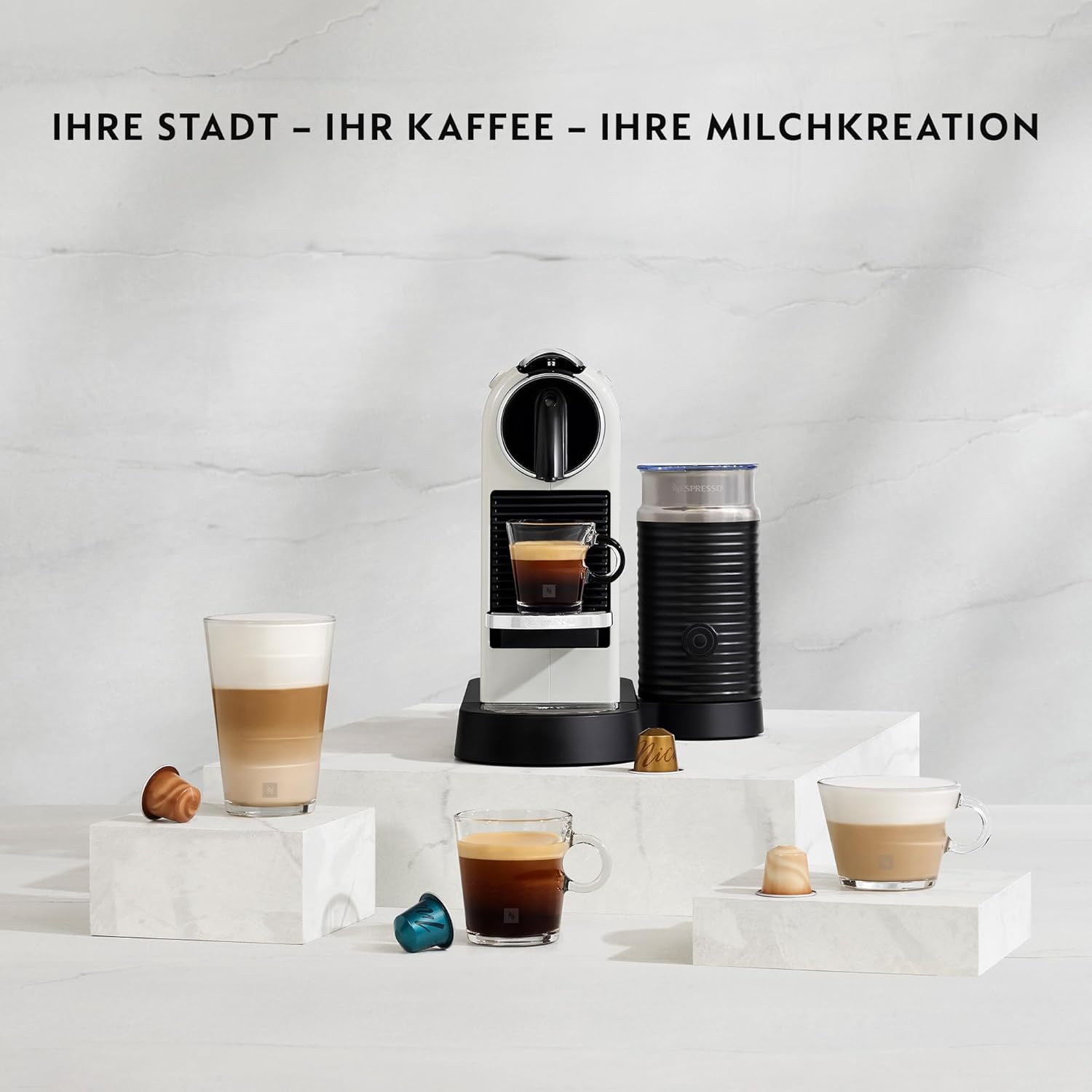 NESPRESSO Citiz EN267.WAE Kaffeekapselmaschine  und  SENSEO Milk Twister - Milchaufschäumer für heißes und kaltes Milchaufschäumen