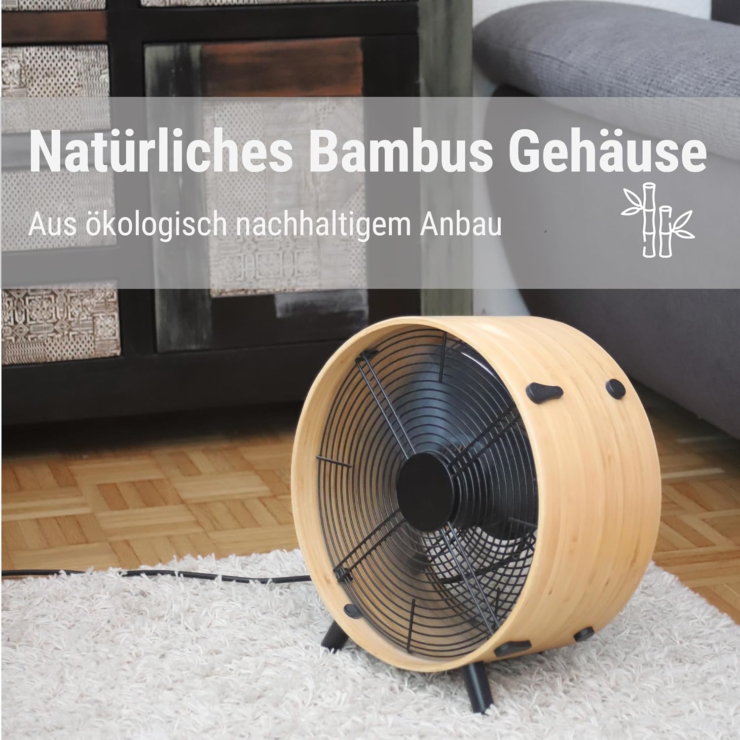 Stadler Form Ventilator Otto, aus Bambus, mit 3 Geschwindigkeiten, ideal im Sommer und fürs Schlafzimmer, Wohnzimmer und Büro geeignet, einfache Reinigung, 50 Watt
