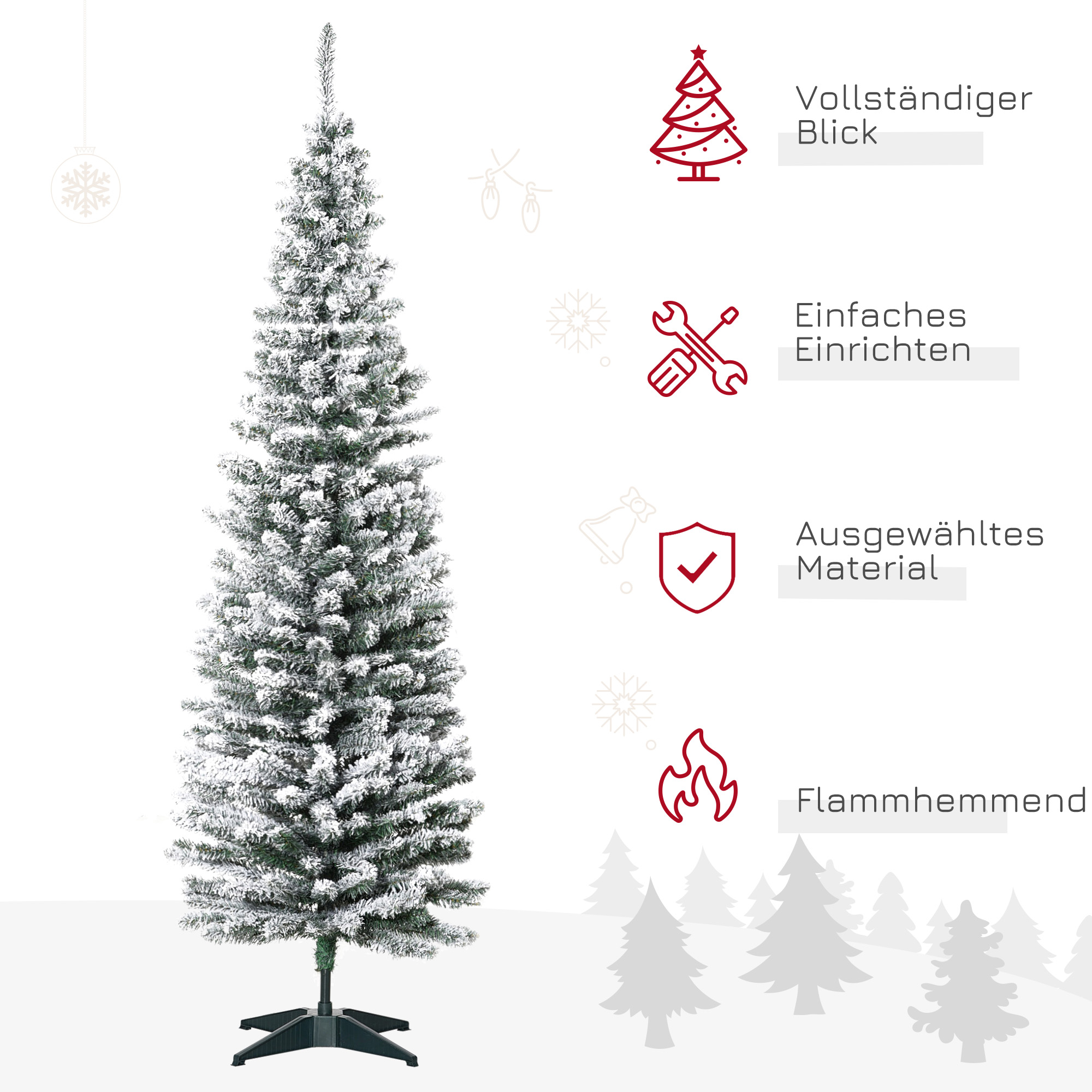Kunstmatige Kerstboom, 210 cm, Besneeuwde PVC-Takken, Opvouwbaar, Metalen Standaard, Groen/Wit