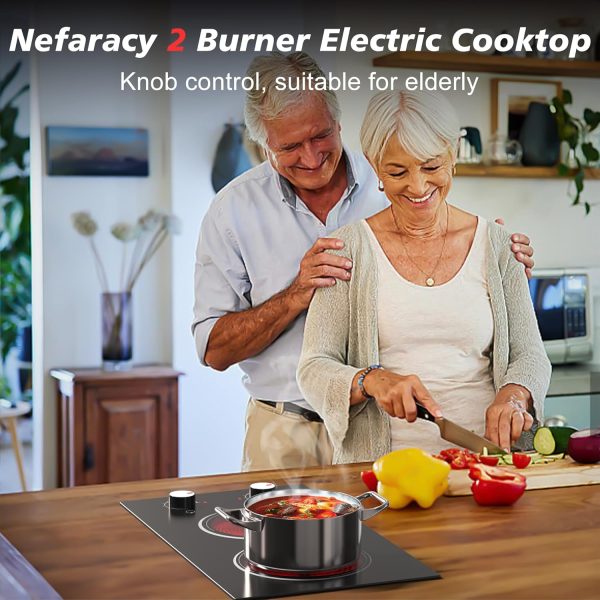 12 Inch Electric Stove Top, Burner Electric Cooktop with Knob Control, Countertop & Built-in Electric Radiant Cooktop 2000W, Residual Heat Indicator, Over-Heat Protection 120V Plug in