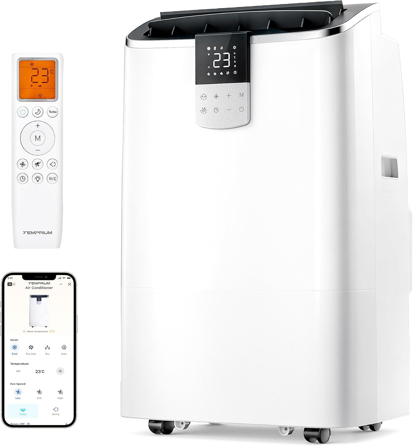 Mobile Klimaanlage 12000BTU mit Abluftschlauch | 4-in-1 Mobiles Klimagerät mit Fensterabdichtung | APP-Steuerung + Fernbedienung | Leiser Betrieb | 24h-Timer