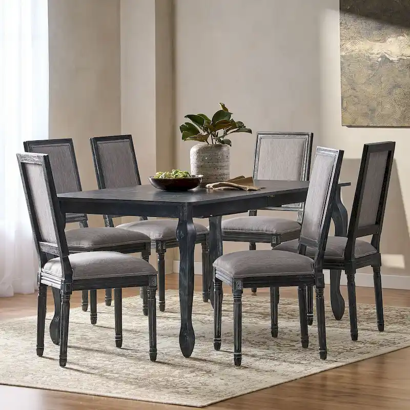 7-Piece French Country Dining Set with Butterfly Leaf Extension