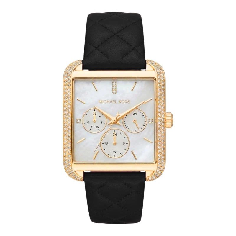 Michael Kors Drew Quartz MOP Dial and Black Leather Strap Women's Watch - MK2769