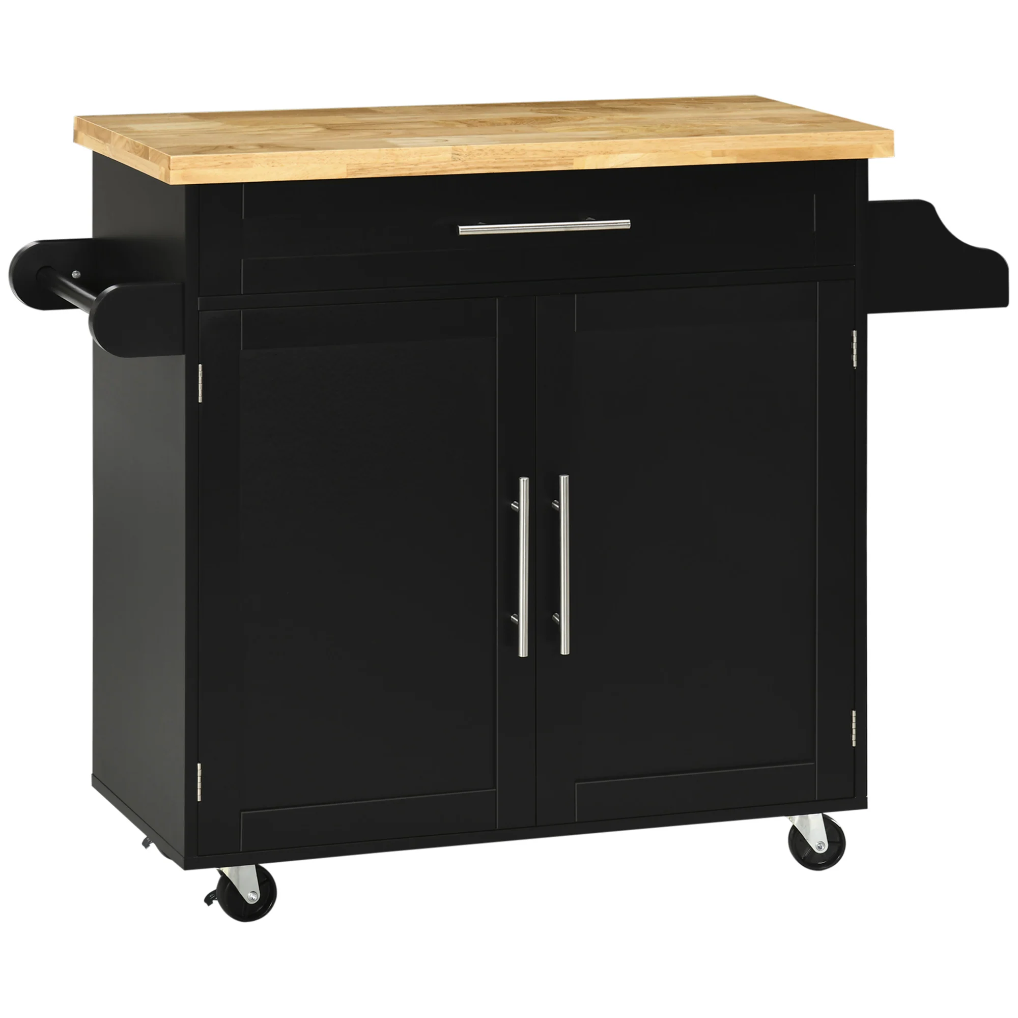 HOMCOM Keukentrolley Serveerwagen Keukenblok, 1 Kruidenrek, 1 Handdoekhouder, 109 cm x 40 cm x 89 cm, Zwart