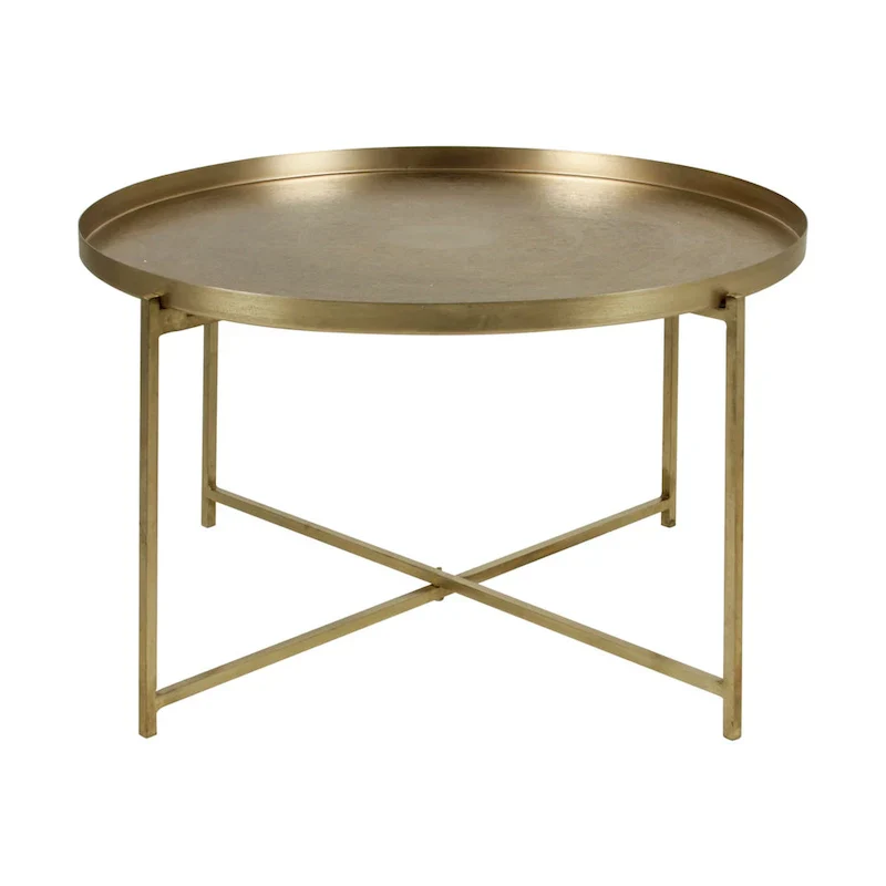 East at Main Eros Etched Floral Tray-Top Accent Table in Antique Brass Finish