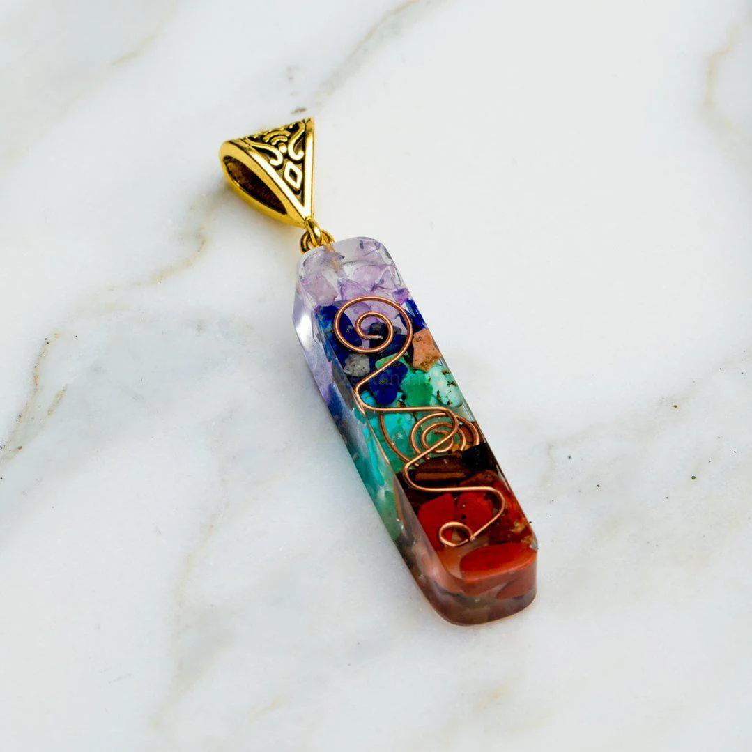 7 Chakra Organiet - Ketting Hanger - Edelstenen Mix - Organite - Smal