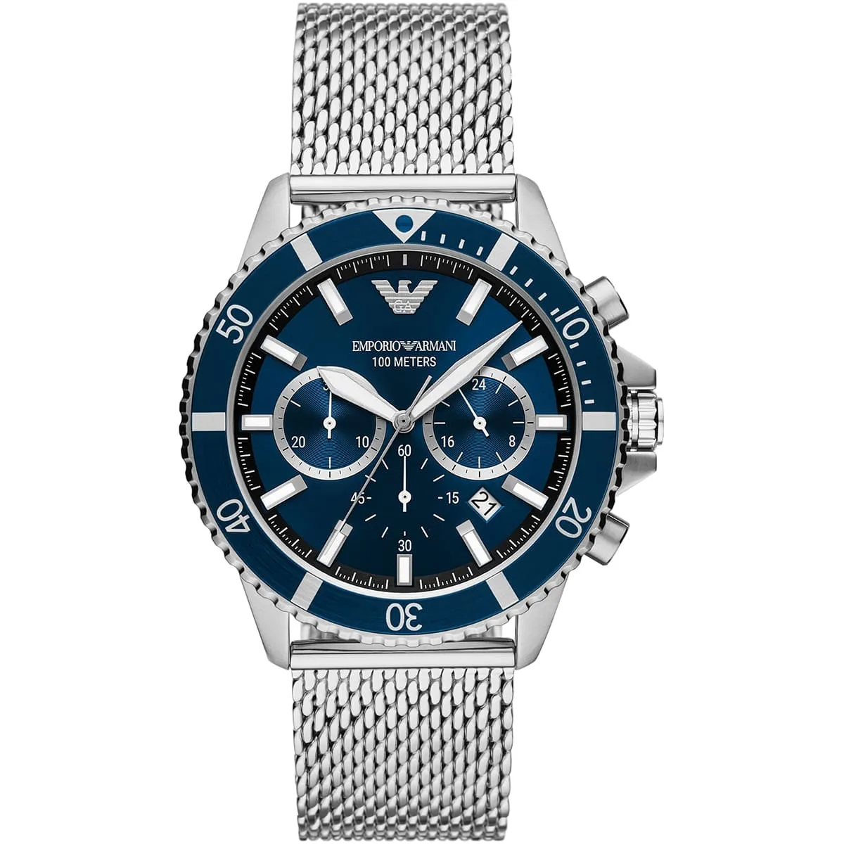Emporio Armani Diver Chronograph Silver Mesh Men's Watch - AR11587