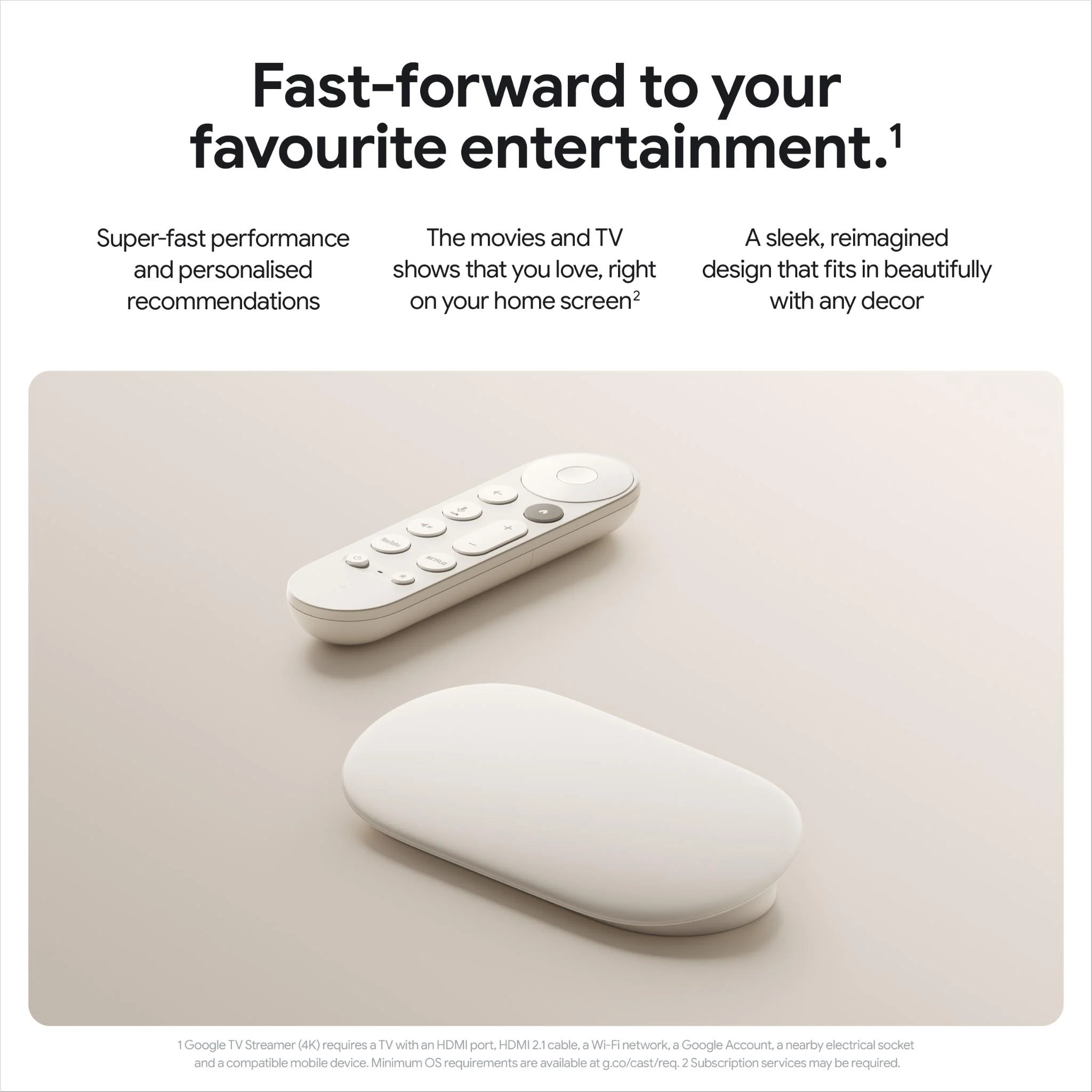 Google TV Streamer 4K - Snel, Slim & Gepersonaliseerd Entertainment met 32GB Opslag, Voice Remote en Dolby Vision