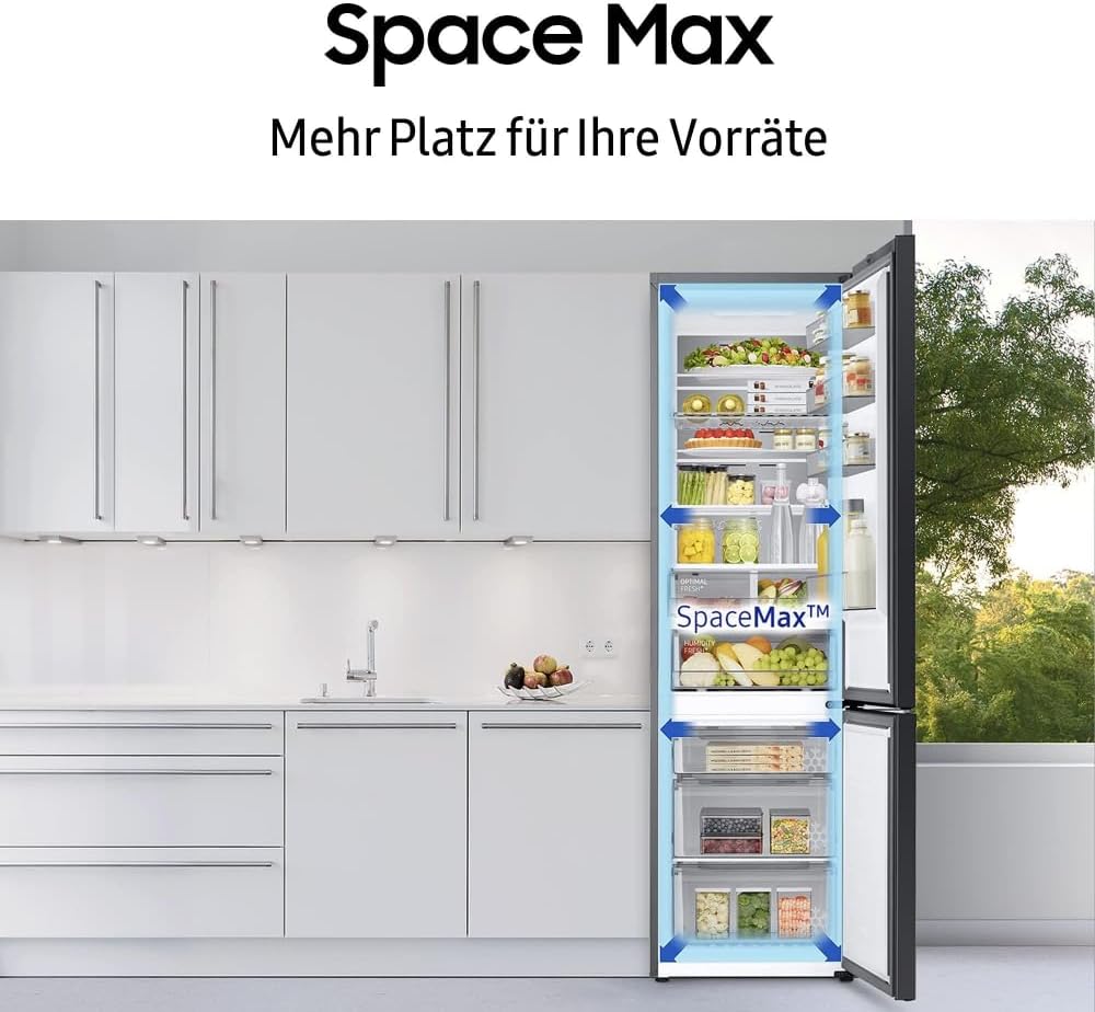 Samsung Kühl-Gefrier-Kombination, Kühlschrank mit Gefrierfach, 203 cm, 390 l Gesamtvolumen, 114 l Gefrierteil, AI Energy Mode, Edelstahl-Look, RL38C600CSA/EG