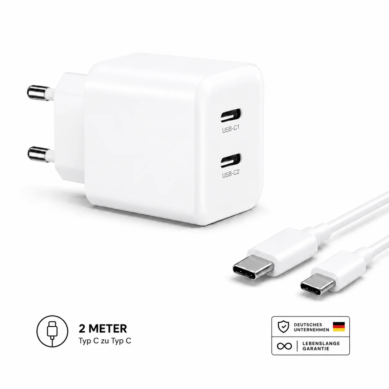 35W USB-C Schnellladegerät mit 2 USB-C Anschlüssen �?Mehrfach Ladegerät, Netzteil & Ladeadapter für iPhone, Samsung & mehr