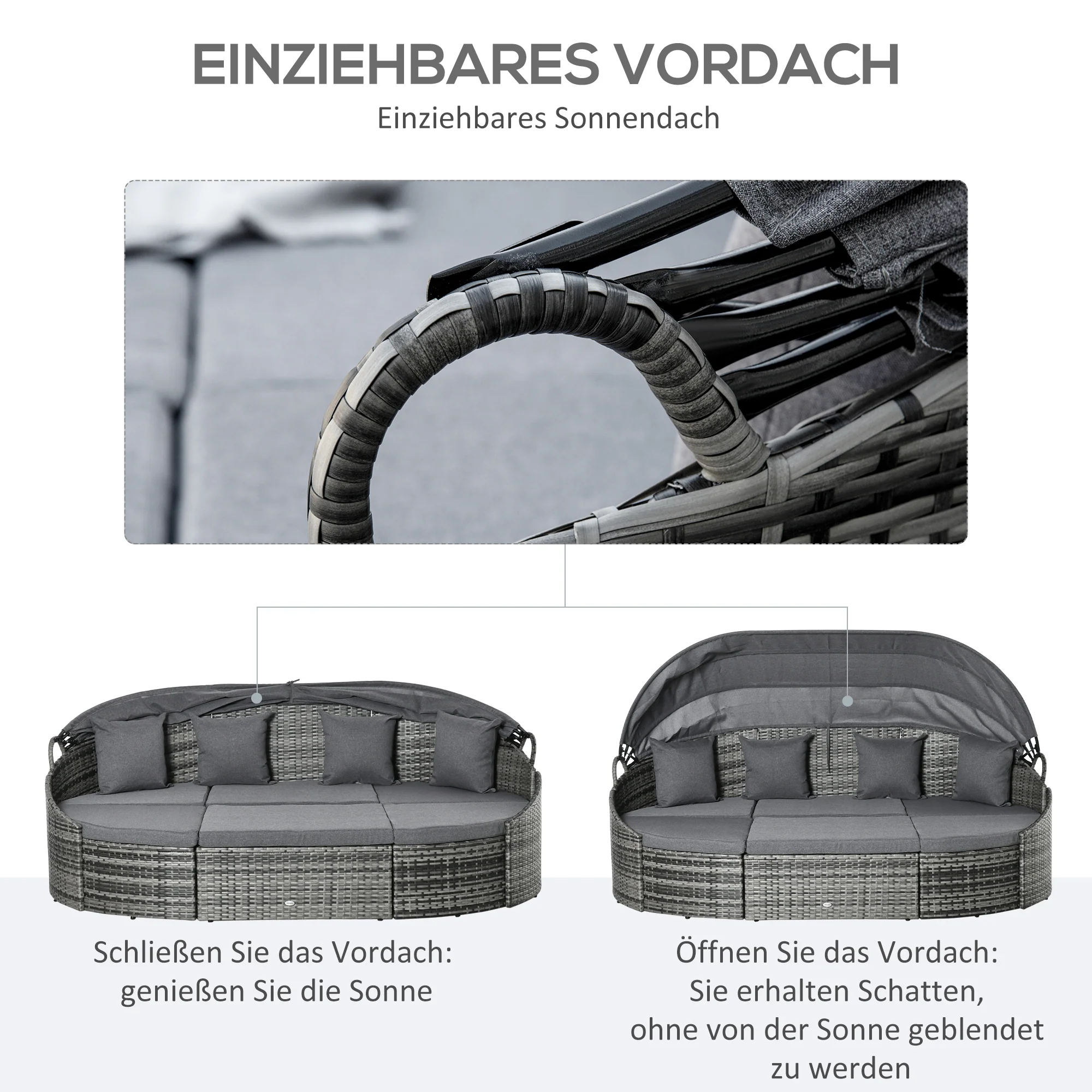 Outsunny rotan zonne-eiland 4-delig 230 cm x 145 cm x 80 cm