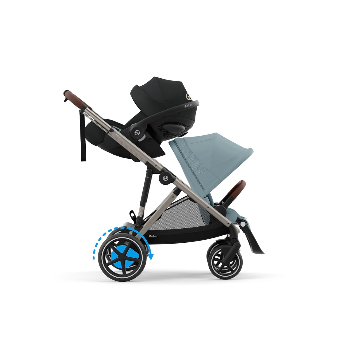 CYBEX Gold Kinderwagen e-GAZELLE S, Ab Geburt bis ca. 4 Jahre, Max. 22 kg (Single-Modus) / 2x 22 kg (Duo-Modus), All-in-1-System mit E-Antrieb und 20+ Konfigurationen, Moon Black