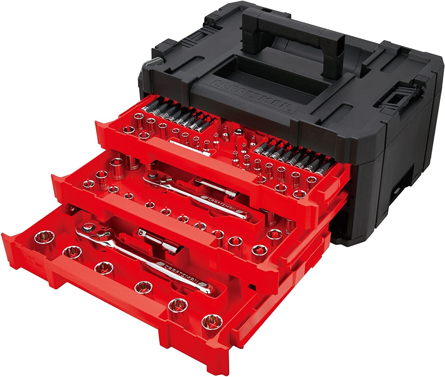 CRAFTSMAN Mechanics Tools Kit, 216-Piece with 3-Drawer Box, Chrome Finish, 72-Tooth Ratchets, 6-Point Sockets, VERSASTACK Compatible