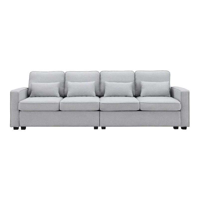 Merax 104 Modern 4-Seater Linen Sofa with Armrest Pockets and 4 Pillows - Minimalist Design