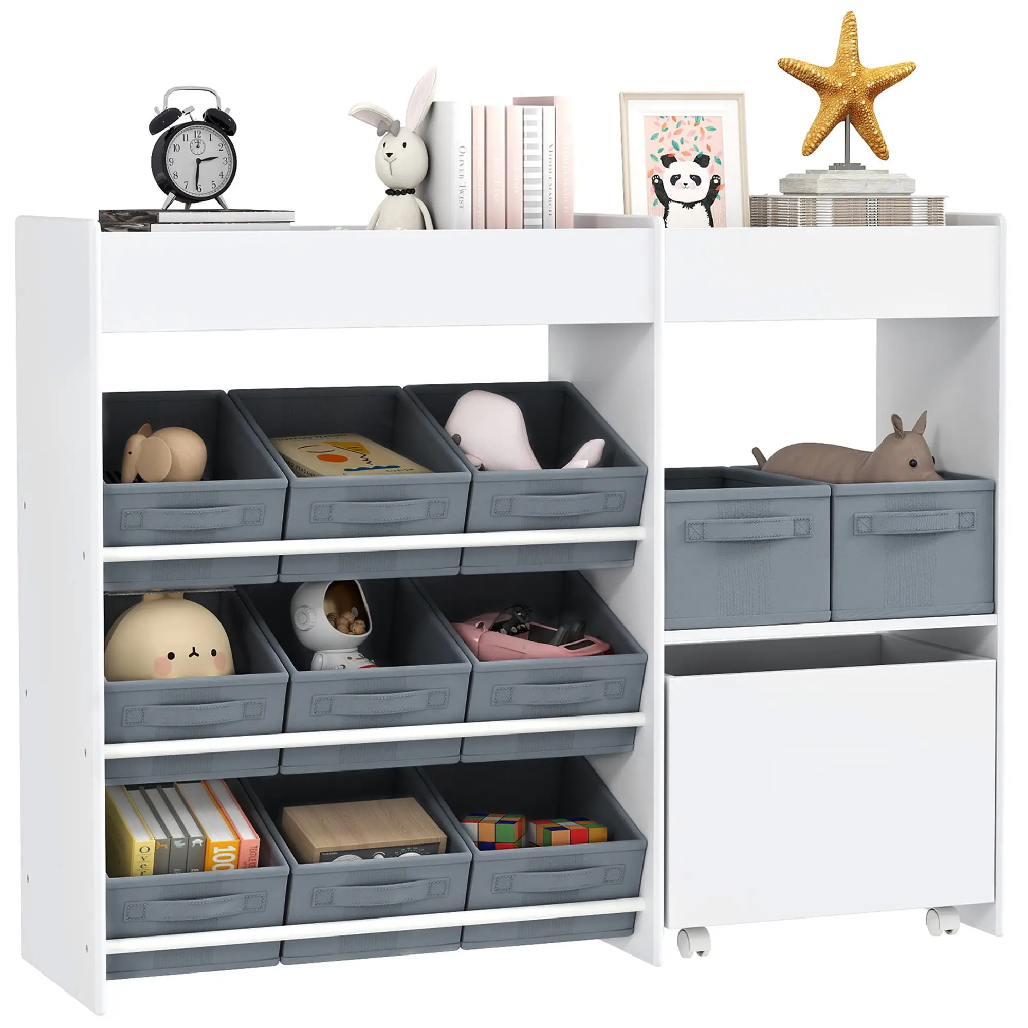 AIYAPLAY Kinderregal mit 11 Stoffboxen & Schrankfach, Weiß